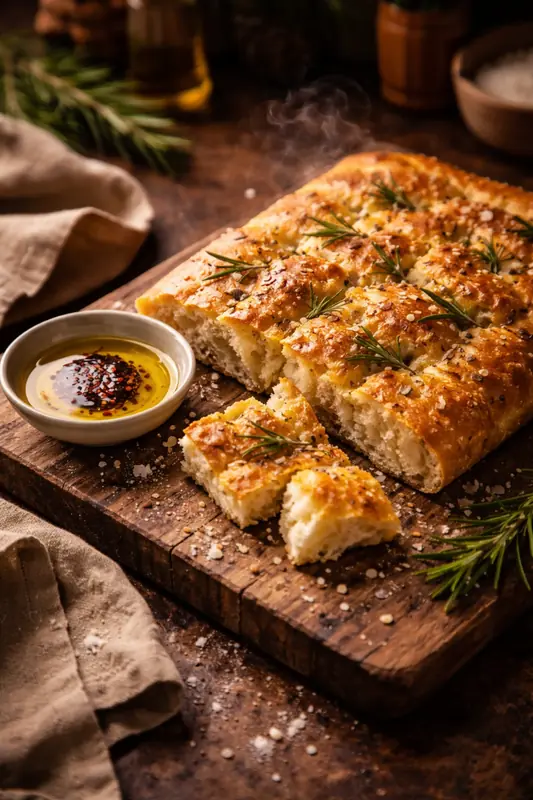 Frisch gebackene Focaccia mit Rosmarin