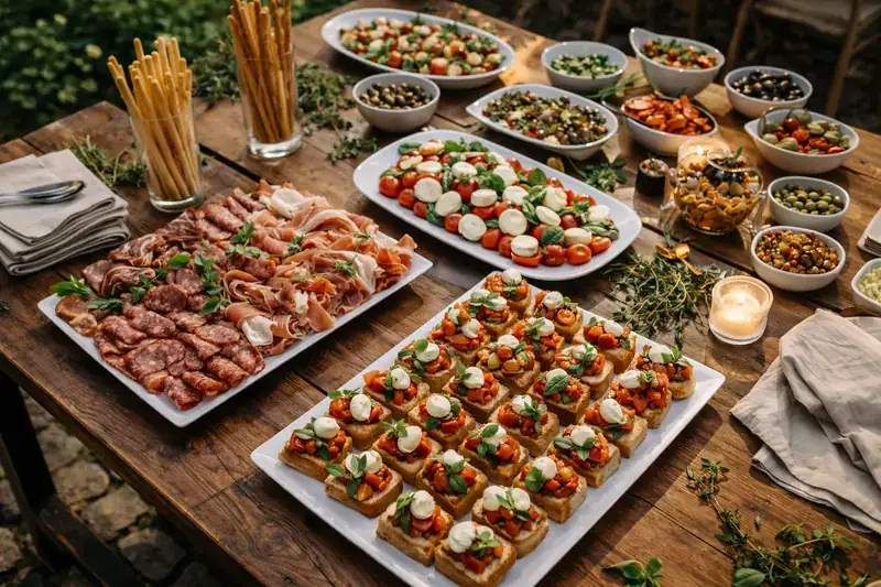 Italienisches Antipasti-Buffet im Garten