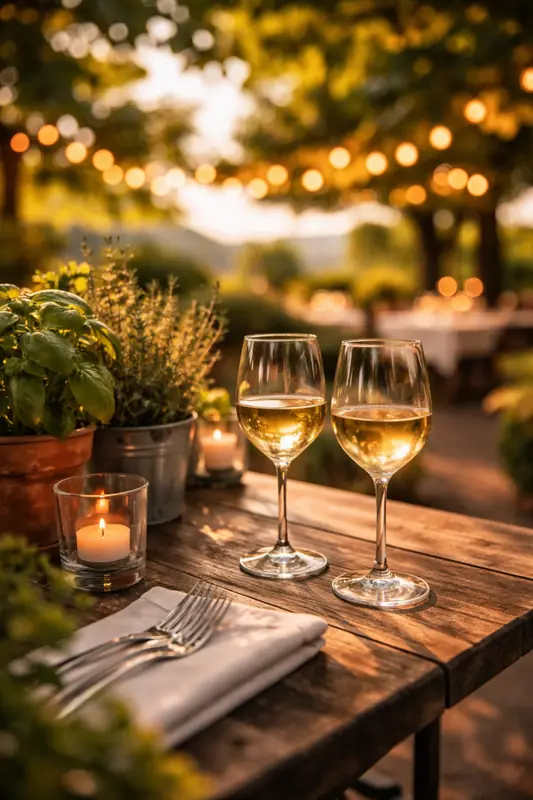 Weingläser auf der Terrasse